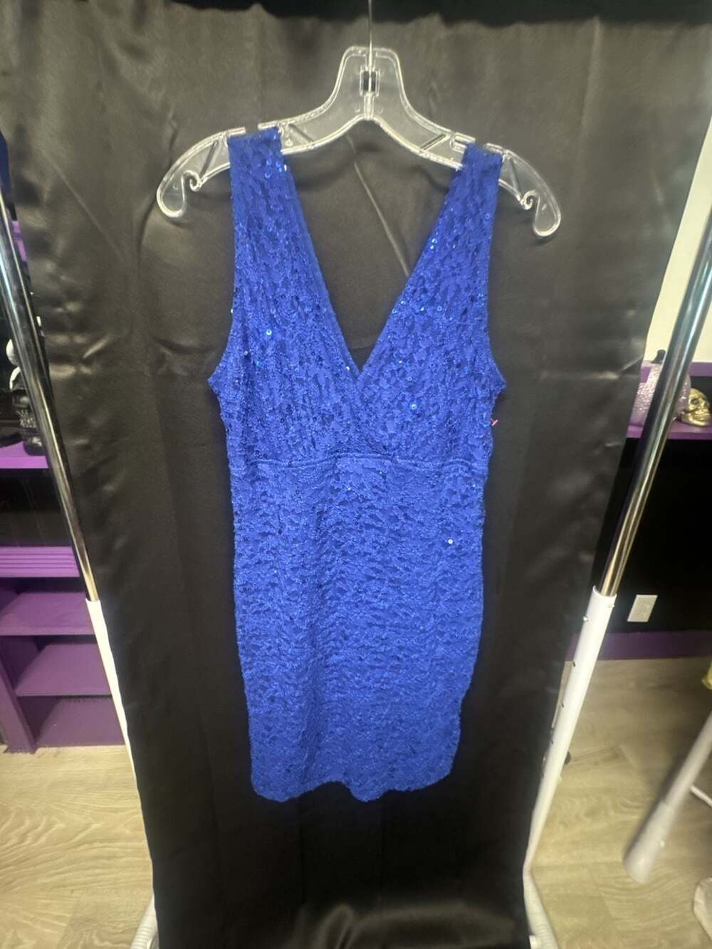 Onyx Nite Royal Blue Sequin Lace V-Neck Sleeveless Dress Size 12